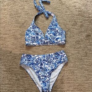SHEIN Blue and White Floral Bikini